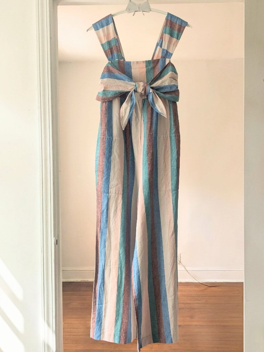Madewell Striped Tie-Front Wide Leg Linen Blend Jumpsuit 0